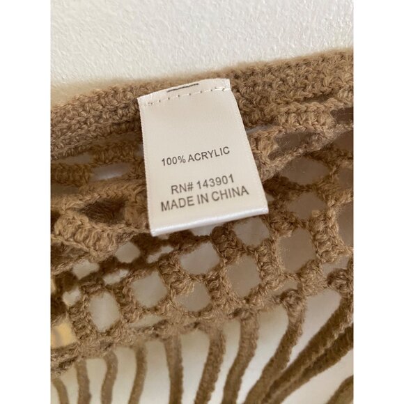 NWT Tan Crochet Open-Front Fringe Kimono Cardigan Shawl - Picture 3 of 6